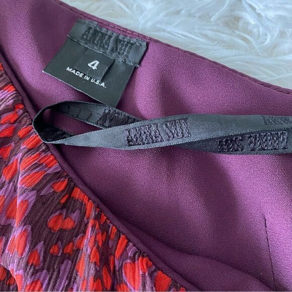 Anna Sui Purple and Red Animal Print One Shoulder Mini Dress 100% Silk Size 4 - Picture 8 of 9